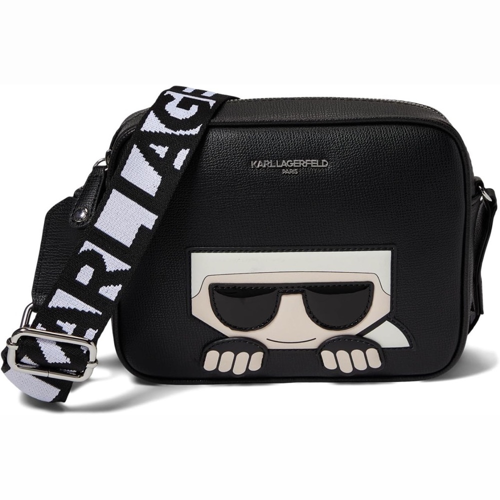 Karl Lagerfeld Paris Maybelle Crossbody Black Multi Handbag Camera Bag KL White